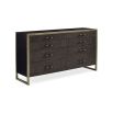 Chic and glamorous chest of drawers with bronze trim and eight drawers for storage