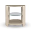 Sumptuous champagne-finished side table with glass shelf