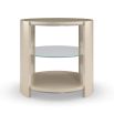 Sumptuous champagne-finished side table with glass shelf
