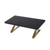 Black oak wooden coffee table with brass steel legs