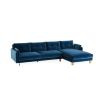 A mesmerising, deep blue corner sofa with brushed brass feet 