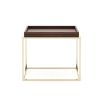 A luxurious side table with golden legs and a smoked matte eucalyptus wood tabletop