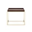 A luxurious side table with golden legs and a smoked matte eucalyptus wood tabletop