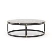 A luxurious black marble coffee table with golden embellishments 