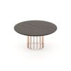 A luxurious oak table with an art deco-inspired copper base 