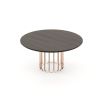 A luxurious oak table with an art deco-inspired copper base 