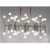 A chic chandelier with nickel bamboo stalks and globe bulbs