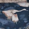 Dark blue cushion with bronze bird print and fringe border