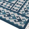 outdoor rug with intricate design and bold blue and white color scheme