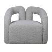 A sculptural and stylish armchair with a gorgeous grey boucle upholstery