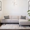 Designer contemporary sofa in natural velvet with added chaise longue
