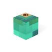 A glamorous candleholder by Jonathan Adler with a green gem toned acrylic block fitted with a solid brass candleholder