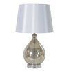Mercury glass rounded base table lamp with white shade