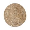 A round, natural abaca wood and iron wall decoration