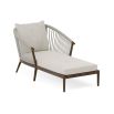 Striking outdoor chaise longue with woven rounded back and modern wooden frame