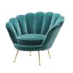 Turquoise art-deco inspired chair with shell design back and gold legs