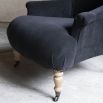 Gorgeous navy blue corduroy upholstered armchair with classic shape design