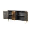 a stylish wooden starburst sideboard with antiqued brass accents