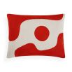 Rectangular cushion with red and white abstract artwork