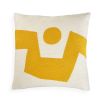 Square cushion with yellow abstract artwork