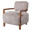 Taupe faux fur armchair with rich brown wooden frame