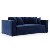 contemporary royal blue upholstered sofa with wide arms