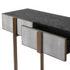 Striking console table with brass detailing and shagreen drawers