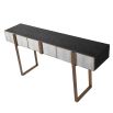 Striking console table with brass detailing and shagreen drawers