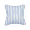A lovely light blue children's cushion with a stiped design and white piping