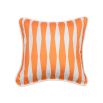 A bright orange children's cushion with a unique and playful pattern 