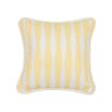 A wonderful yellow children's cushion with a unique striped design and white piping