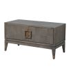 2-door brown entertainment unit with brass detail