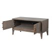 2-door brown entertainment unit with brass detail