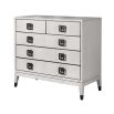 A simplistic yet spacious chest of drawers complete with five drawers in a white oak and bronze hardware