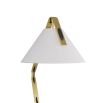 Lamp with antique brass arm fixed to a circular, black marble base