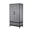 A stunning grey shagreen wardrobe with black and gold accents