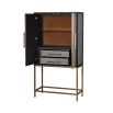 grey shagreen wine cabinet with black outlining and brass accents and base