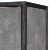 grey shagreen wine cabinet with black outlining and brass accents and base