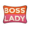 A bold and beautiful Boss Lady Cushion by Jonathan Adler hand-embroidered from 100% wool and finished with a luxury velvet back and feather insert