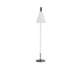 Directional floor lamp with tapered, opal glass shade suspended from bronze arm 