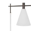 Directional floor lamp with tapered, opal glass shade suspended from bronze arm 