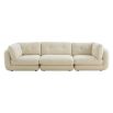 Curvaceous boucle cream three seater sofa with deep buttoning detail on backrest