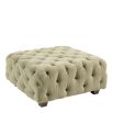 Square, sage green linen, deep buttoned pouffe