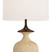 Tulip shaped faux travertine lamp in neutral sand shade