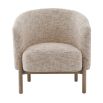 The Banbury Accent Chair, with its curved upholstered back, brass detailing, and natural linen fabric, adds refined elegance to any interior.
