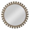 Natural finished round mirror with wooden spheres surrounding the border