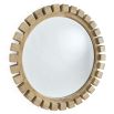 Round shaped mirror with natural hand-brushed solid wooden squares