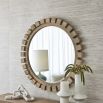 Round shaped mirror with natural hand-brushed solid wooden squares