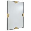 Rectangular wall mirror with black border and brass semi-circle clips 