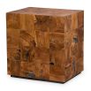 Teak wooden side table with square inlay design